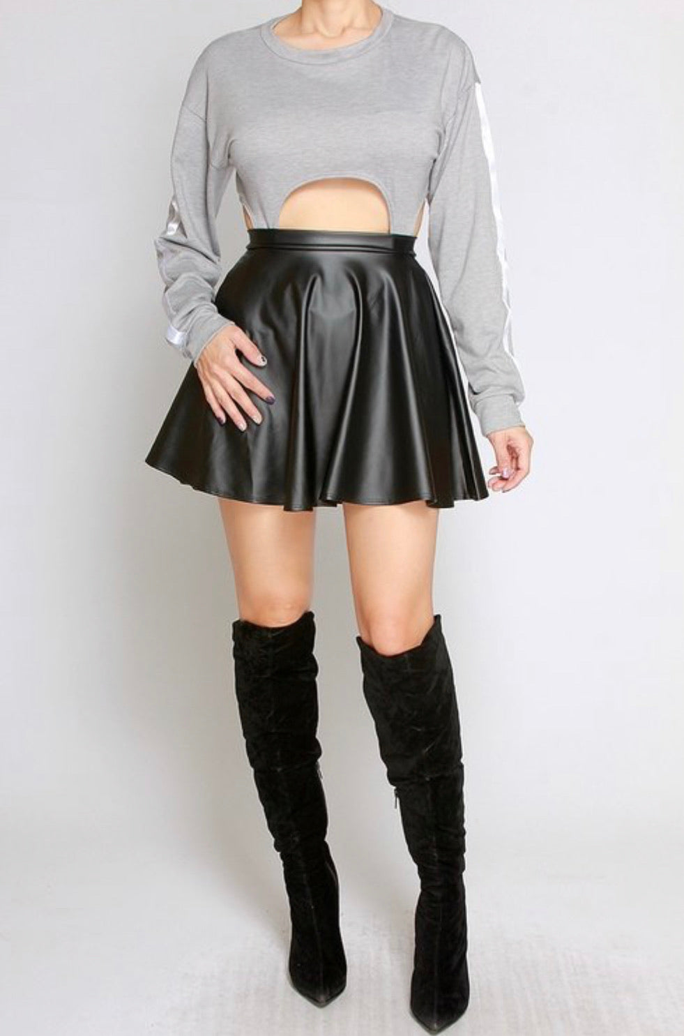 Flared Leatherette Skirt