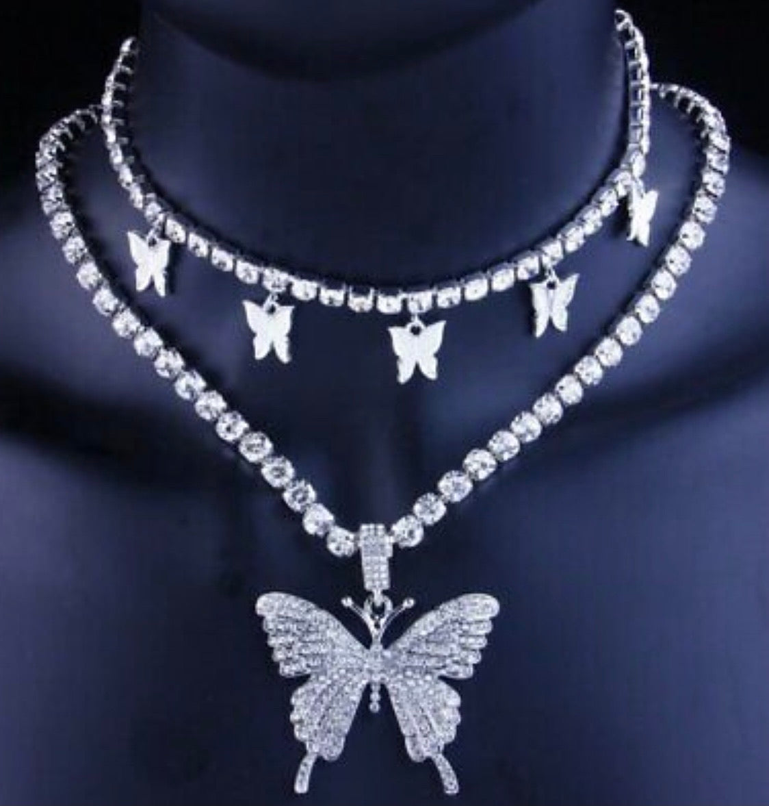 Fly Butterfly Rhinestone Necklace Set